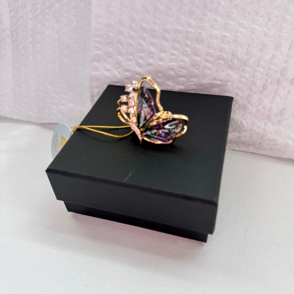 Beautiful Gold Butterfly Cocktail Ring with Pink and Green Enamel Accents - Picture 6 of 10